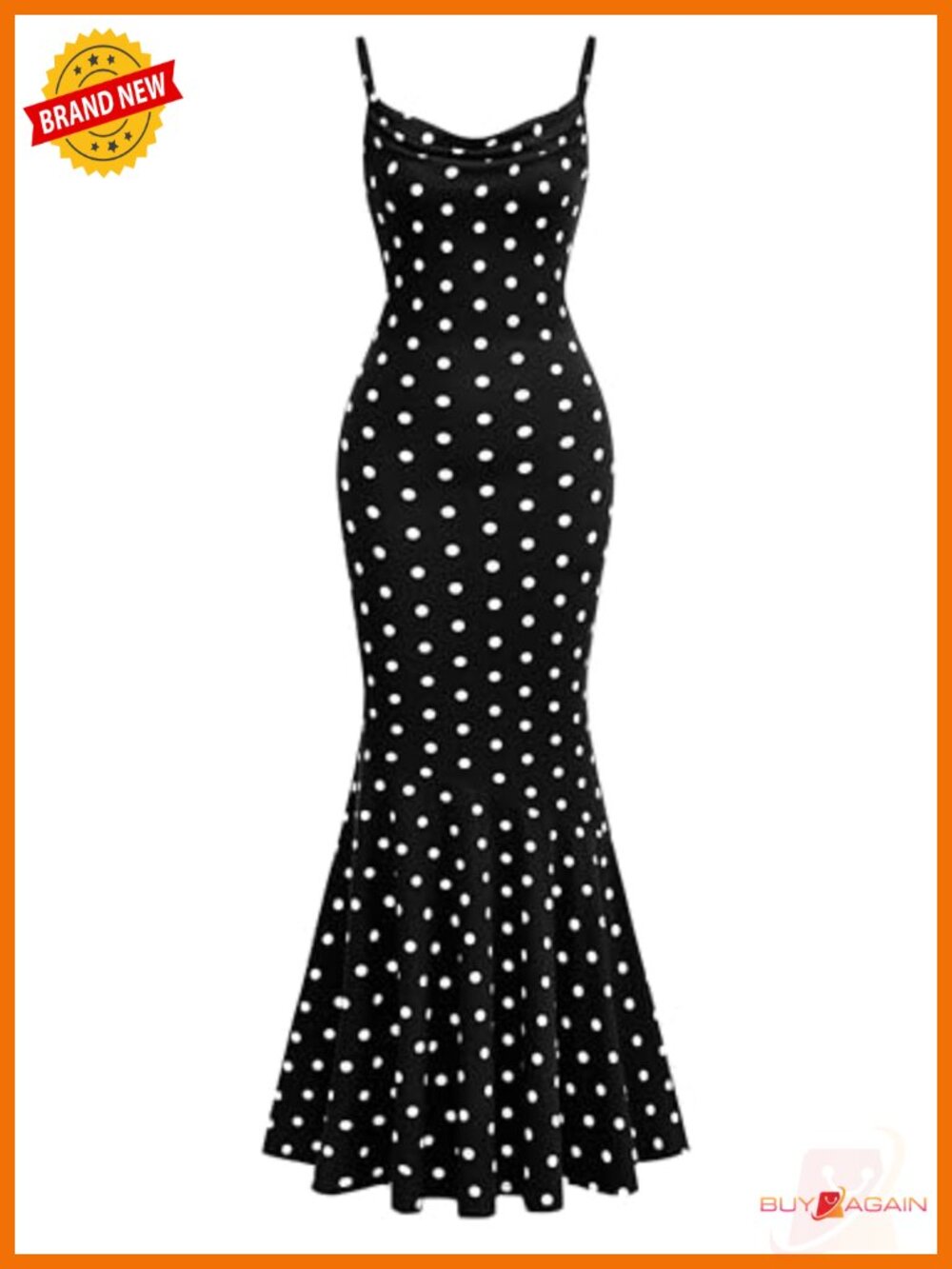 PRETTYGARDEN Women's Polka Dot Mermaid Maxi Dress Spaghetti Strap Cowl Neck